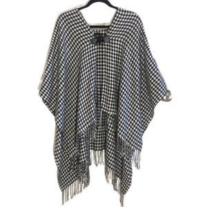 Black White Herringbone Knit Warm Shawl Wrap Y